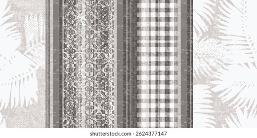 boho eclectic earthy neutral color modern aesthetic abstract floral collage beige white lines vector seamless repeat pattern
