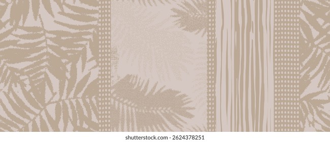 boho eclectic earthy neutral color modern aesthetic abstract floral collage beige white lines vector seamless repeat pattern