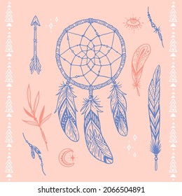 Boho element collection. Ethnic modern mystic spiritual symbol. Magic, esoteric, tribal outline boho graphic design. Spiritual decoration. Sacred boho fabric fashion print decor. Vector illustration.