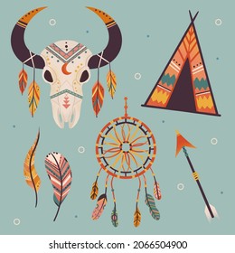 Boho element collection. Ethnic modern mystic spiritual symbol. Magic, esoteric, tribal outline boho graphic design. Spiritual decoration. Sacred boho fabric fashion print decor. Vector illustration.
