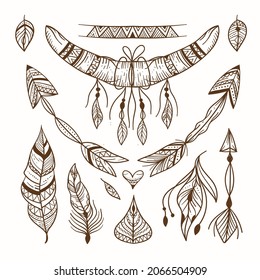 Boho element collection. Ethnic modern mystic spiritual symbol. Magic, esoteric, tribal outline boho graphic design. Spiritual decoration. Sacred boho fabric fashion print decor. Vector illustration.