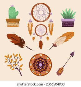 Boho element collection. Ethnic modern mystic spiritual symbol. Magic, esoteric, tribal outline boho graphic design. Spiritual decoration. Sacred boho fabric fashion print decor. Vector illustration.