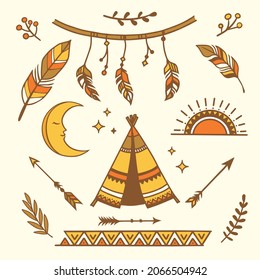Boho element collection. Ethnic modern mystic spiritual symbol. Magic, esoteric, tribal outline boho graphic design. Spiritual decoration. Sacred boho fabric fashion print decor. Vector illustration.