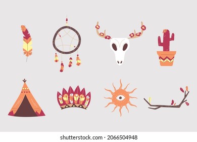 Boho element collection. Ethnic modern mystic spiritual symbol. Magic, esoteric, tribal outline boho graphic design. Spiritual decoration. Sacred boho fabric fashion print decor. Vector illustration.