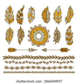 Boho element collection. Ethnic modern mystic spiritual symbol. Magic, esoteric, tribal outline boho graphic design. Spiritual decoration. Sacred boho fabric fashion print decor. Vector illustration.