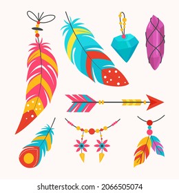 Boho element collection. Ethnic modern mystic spiritual symbol. Magic, esoteric, tribal outline boho graphic design. Spiritual decoration. Sacred boho fabric fashion print decor. Vector illustration.