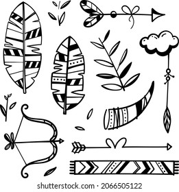 Colección de elementos Boho. Símbolo espiritual místico moderno étnico. Diseño gráfico de boho mágico, esotérico y tribal. Decoración espiritual. Decoración de la estampación de la moda en tela de boho sagrada. Ilustración vectorial.
