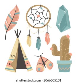 Boho element collection. Ethnic modern mystic spiritual symbol. Magic, esoteric, tribal outline boho graphic design. Spiritual decoration. Sacred boho fabric fashion print decor. Vector illustration.