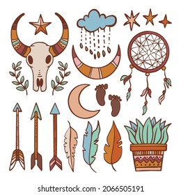 Boho element collection. Ethnic modern mystic spiritual symbol. Magic, esoteric, tribal outline boho graphic design. Spiritual decoration. Sacred boho fabric fashion print decor. Vector illustration.