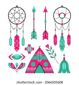 Boho element collection. Ethnic modern mystic spiritual symbol. Magic, esoteric, tribal outline boho graphic design. Spiritual decoration. Sacred boho fabric fashion print decor. Vector illustration.