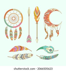 Boho element collection. Ethnic modern mystic spiritual symbol. Magic, esoteric, tribal outline boho graphic design. Spiritual decoration. Sacred boho fabric fashion print decor. Vector illustration.