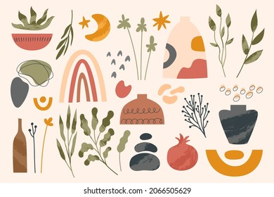 Boho element collection. Ethnic modern mystic spiritual symbol. Magic, esoteric, tribal outline boho graphic design. Spiritual decoration. Sacred boho fabric fashion print decor. Vector illustration.