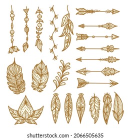 Boho element collection. Ethnic modern mystic spiritual symbol. Magic, esoteric, tribal outline boho graphic design. Spiritual decoration. Sacred boho fabric fashion print decor. Vector illustration.
