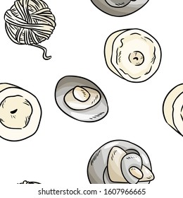 Boho elements, sea pebble, candles, cotton threads seamless pattern. Cozy lagom style template background tile