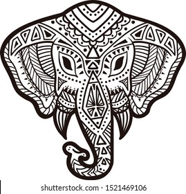 Boho Elephant Design Coloring Illustration