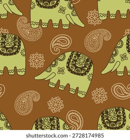 Boho Elefante sem emenda padrão com Paisley e Mandala para a decoração de casa - Cacau Brown
