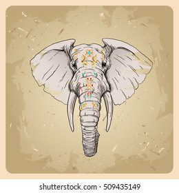 boho elephant  in the style of tattoo