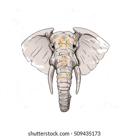 Boho Elephant  In The Style Of Tattoo