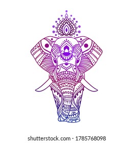 Boho elephant. Vector illustration. Floral design, hand drawn map with Elephant ornamental.Tribal, India, hippie, Bohemian styles.