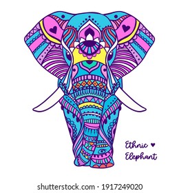Boho elephant. Vector illustration. Floral design, hand drawn map with Elephant ornamental.Tribal, India, hippie, Bohemian styles. svg
