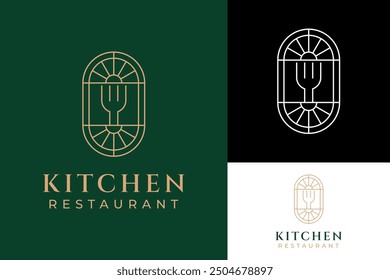 Boho Emblem Fork Food Kitchen Restaurant Logo Design Branding Template