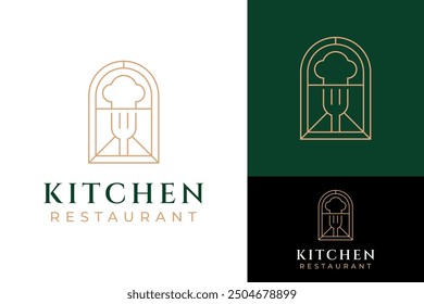 Boho Emblem Fork Toque Food Kitchen Restaurant Logo Design Branding Template