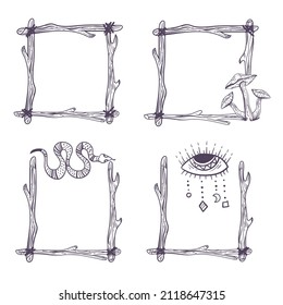 Boho esoteric frame isolated set. Vector flat graphic design illustration