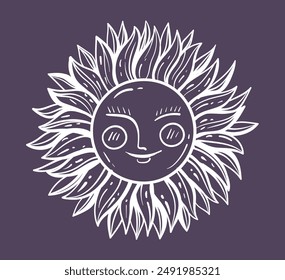 Concepto de estilo de línea de doodle de elemento solar solar esotérico boho. Ilustración de elemento de Diseño gráfico plano de Vector