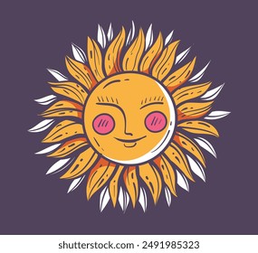 Concepto de estilo de línea de doodle de elemento solar solar esotérico boho. Ilustración de elemento de Diseño gráfico plano de Vector