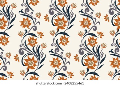 Boho Ethnic Floral pattern paisley embroidery on white background. Ikat flower motif ethnic oriental seamless pattern traditional. Aztec style abstract vector illustration vintage design.