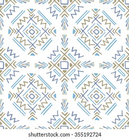 Boho ethnic ornament tribal art print. Seamless pattern, hand drawn. Vector illustration.