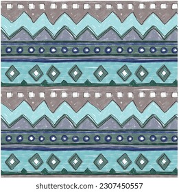 Boho ethnic pattern, seamless, geometric, for backgrounds, surfaces, cards, home decor, turquoise