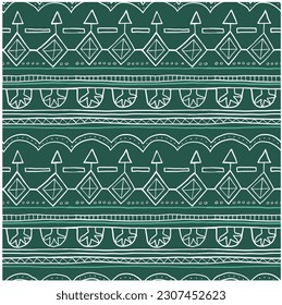 Boho ethnic pattern, seamless, geometric, for backgrounds, surfaces, cards, home decor, dark green
