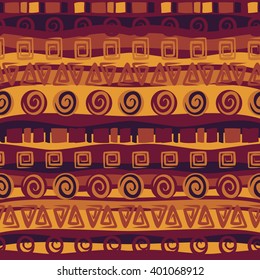 Boho ethnic seamless pattern with tribal elements. Striped vintage ornament. Background texture, packaging, design, fabric, printing paper.