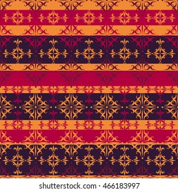 Boho ethnic seamless pattern with tribal elements. Striped vintage ornament. Background texture, packaging, design, fabric, printing paper.