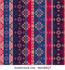 Boho ethnic seamless pattern with tribal elements. Striped vintage ornament. Background texture, packaging, design, fabric, printing paper.