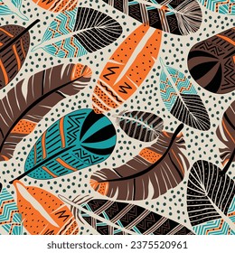 boho ethnic stylized bird feather Tribal feathers Flat cartoon elegant colorful bohemian feathering indigenous feathers vector Vivid and bright accessory for decoration