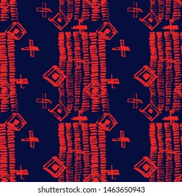   Boho Ethno Batik. Scribble Cartoon Doodle Craft Texture. Scribble Craft Doodle Seamless Collage