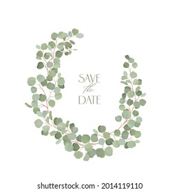 Boho eucalyptus floral wedding vector frame. Watercolor tropical greenery branches border template for marriage ceremony, minimal spring invitation card, decorative summer banner