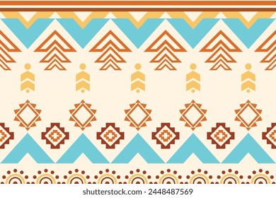 Boho fabric seamless pattern geometric tribal ethnic traditional background bohemian and native American Design Elements.Vector illustration embroidery.