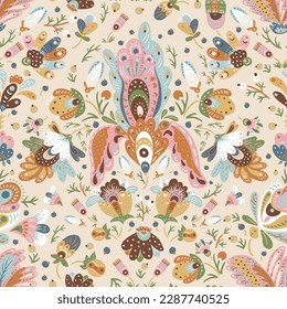 Fantasía de Boho patrón sin fisuras, textura folclórica de color neutro