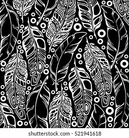 Boho feather hand drawn effect vector style illustration. Vector illustration of boho feather. Boho indian feathers. Feathers for totoos, posters, invitations