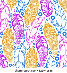 Boho feather hand drawn effect vector style illustration. Vector illustration of boho feather. Boho indian feathers. Feathers for totoos, posters, invitations