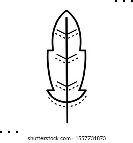 boho feather line art icon.  Black  aesthetic contour  