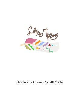 Boho feather, native symbol, natural, writer literary vector logo. Hipster vector emblem with fluffy plume illustration