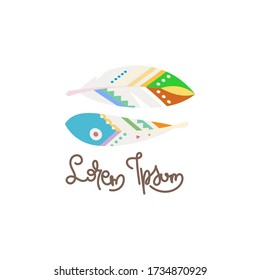Pluma boho, símbolo nativo, natural, logo del vector literario escritor. Emblema vectorial Hipster con ilustración de plumas esponjosas