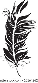 boho feather watercolor vector silhouette illustration black ink abstract wing bird feather art / animal exotic bird tail festive ethnic holiday ornament native culture romantic gypsy wedding decor 