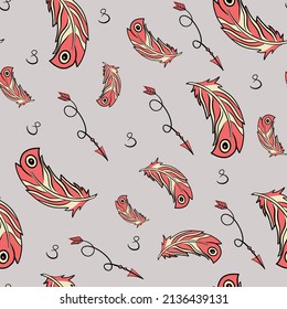 Boho feathers and arwros seamless pattern. Colorful illustration for textile, fabric, paper, kids nursery design