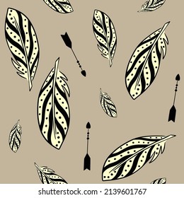 Boho feathers and arwros seamless pattern. Colorful illustration for textile, fabric, paper, kids nursery design