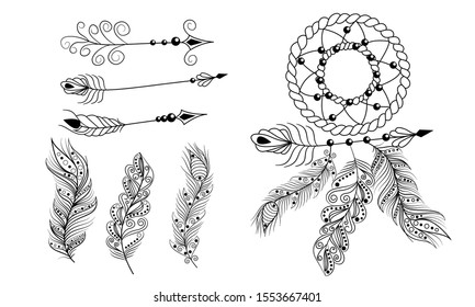Boho Feathers Dream Catcher Vector illustration